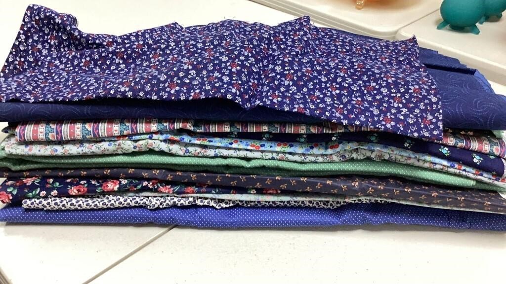 Fabric remnants, assorted lengths and prints,