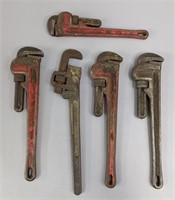 Five Various Sizes Pipe Wrench