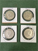 Three 1969D Kennedy half dollars,  one 1969