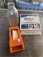 Modern Milk Bottle, Busch Calendar, Tootsie Roll
