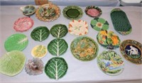 Majolica style lot of 20 plates & trays