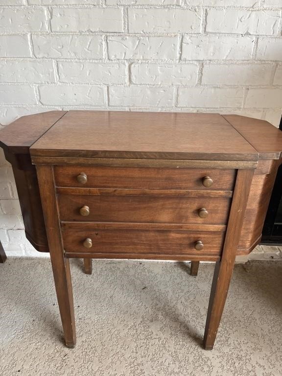 Antique Wooden Sewing Cabinet with Sewing Machine