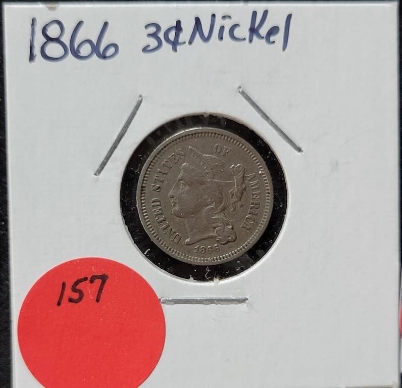 1866 NICKEL 3-CENT U.S. COIN