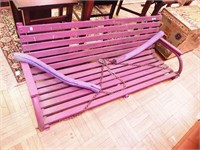 Metal and wood vintage purple porch swing with