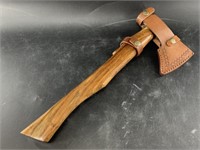 Tomahawk with wood handle and leather case