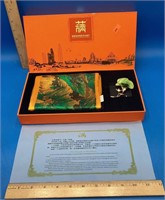 Silk Chinese Scarf Brooch Pin Gift Set