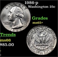 1986-p Washington Quarter 25c Grades GEM+ Unc