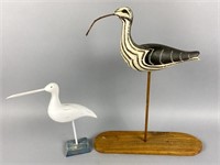 2 Shorebirds, 1 curlew by unknown carver, twig