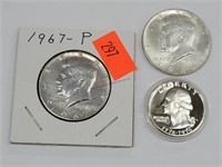 Silver Quarter, 64 & 67 Kennedy Half Dollars