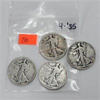 4- Walking Liberty Half Dollars