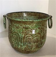 Decorative metal two handled planter pot