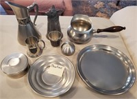 819 - PEWTER PLATES, PITCHERS, CUPS & MORE
