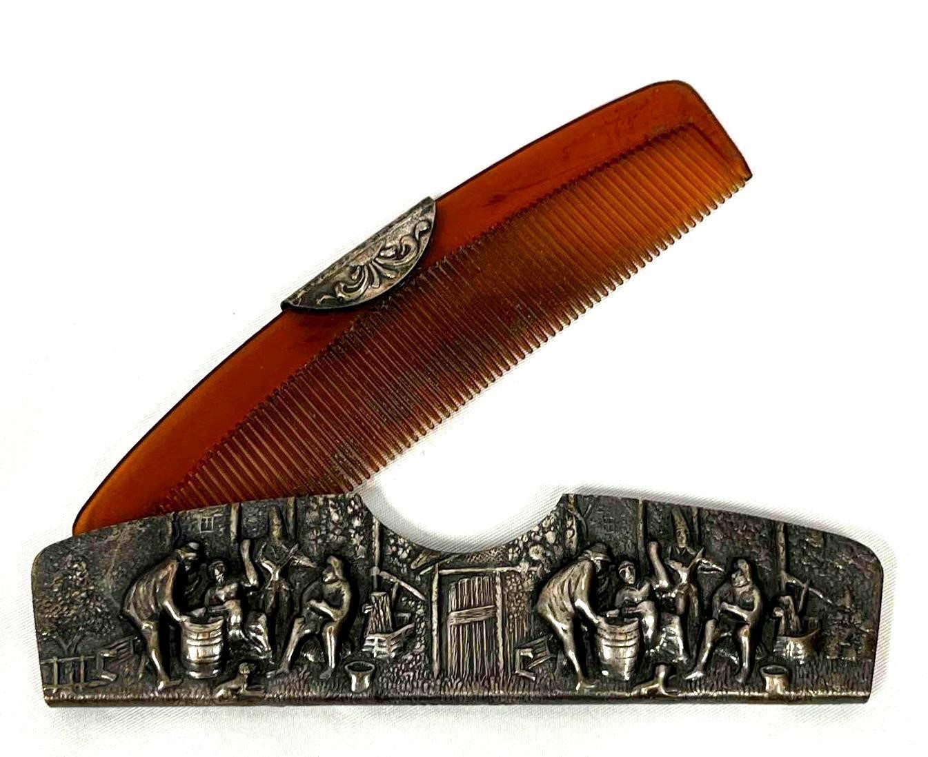 Vintage Pewter Comb In Case Marked Denamark