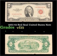 1953 $2 Red Seal United States Note Grades vf+