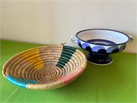 Arabia Ceramic Bowl w Handles, + Coil Basket