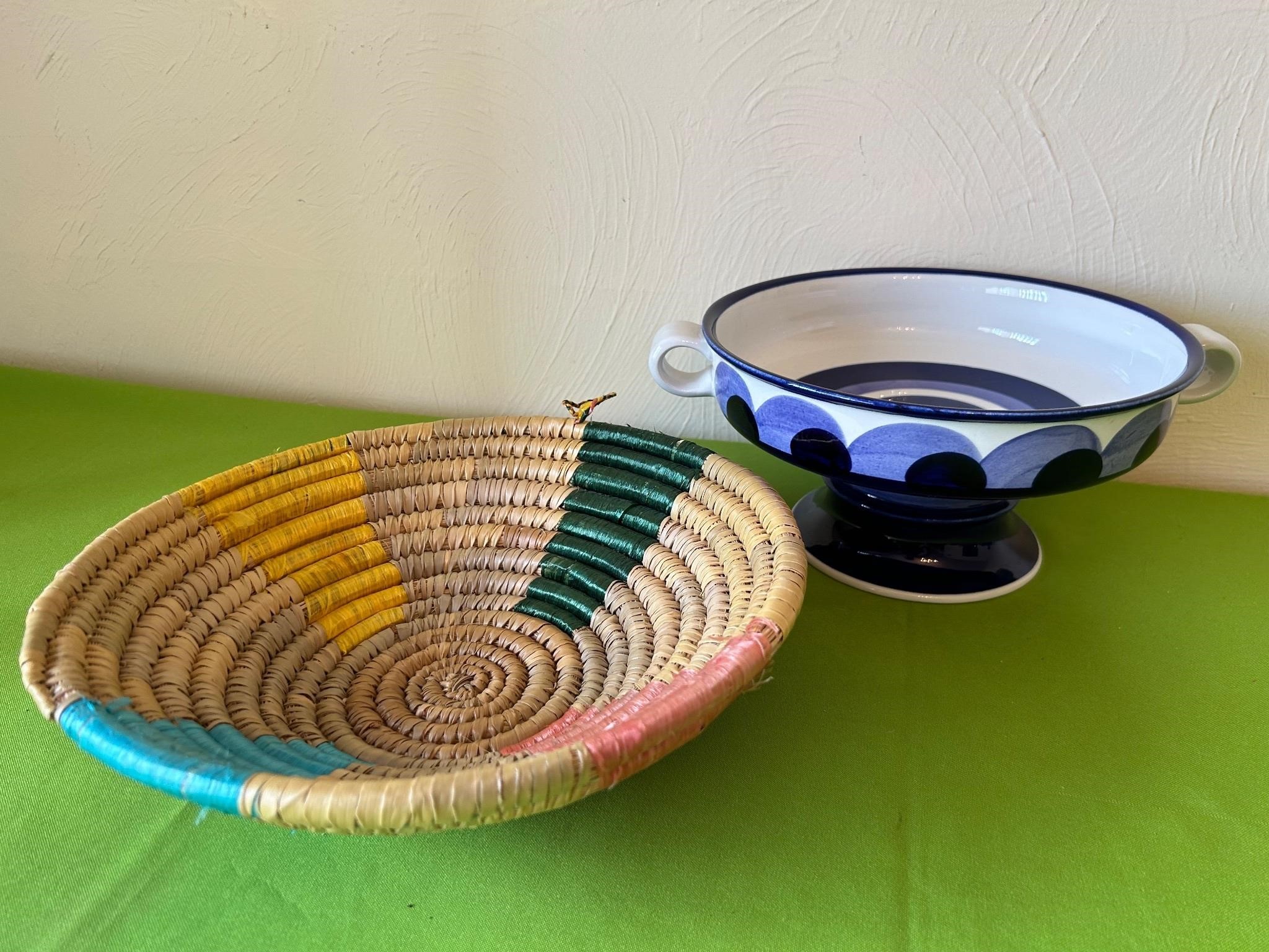 Arabia Ceramic Bowl w Handles, + Coil Basket