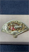 Vintage Damascene Fan Brooch