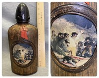 Vintage Leather Wrapped Decanter Battle Scene