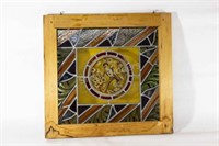 1800'Victorian Stain & Painted Glass Pane w Bird