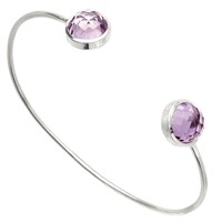 Silver Amethyst Checker Cuff Bangle Bracelet