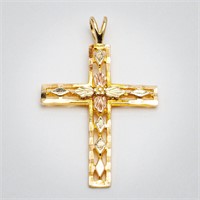 10kt 12k Yellow Rose Two-Tone Gold Cross Pendant