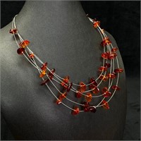 Sterling Amber Chip Bead Necklace