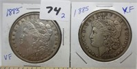 2 - 1885 Morgan silver dollars