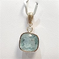 $1400 14K  Aquamarine(5ct) Diamond(0.11ct) Pendant