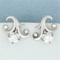 Diamond Fleur De Lis Screw Back Earrings in 18K Wh