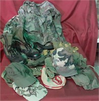 Army uniform, boots, caps