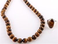TIGER'S EYE BEADED STERLING SILVER MATCHING SET