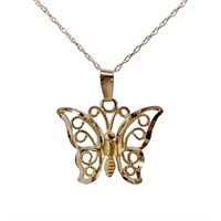 Diamond Cut Butterfly Pendant Necklace 14k Gold