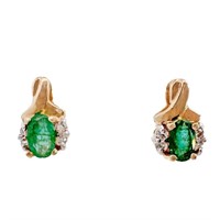 Emerald & Diamond Earrings 14k Yellow Gold