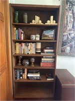 Shelf & contents- books- marble bookends- decor
