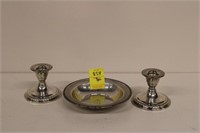 3pc Sterling .925 - 1000 Bowl, 2 Weighted Candle