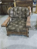 STENCIL BACK ARM ROCKING CHAIR, PINE WING BACK