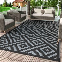 WFF9560  DEORAB Outdoor Rug 6'x9', Black & Gray