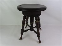 Antique Piano Stool, Glass Ball & Claw Feet - 19"