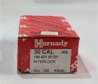 .Hornady 30 CAL 165 Gr interlock bullets for