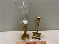 TWO PRETTY BRASS CANDLE HOLDERS