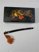 painted russian lacquer box and mini sword letter