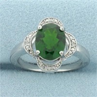 Russian Diopside and White Zircon Ring in Sterling