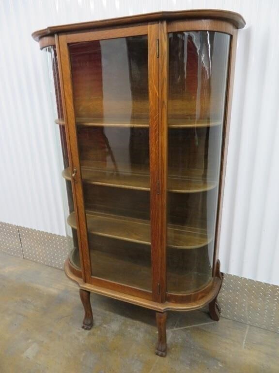 A Tiger Oak Curved Glass Cabinet | Circa 1910