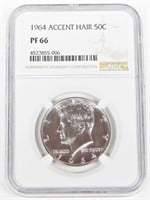 1964 ACCENTED HAIR KENNEDY HALF - NGC PF66
