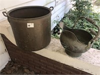 Copper Planter (15" Tall) & Brass Coal Bucket