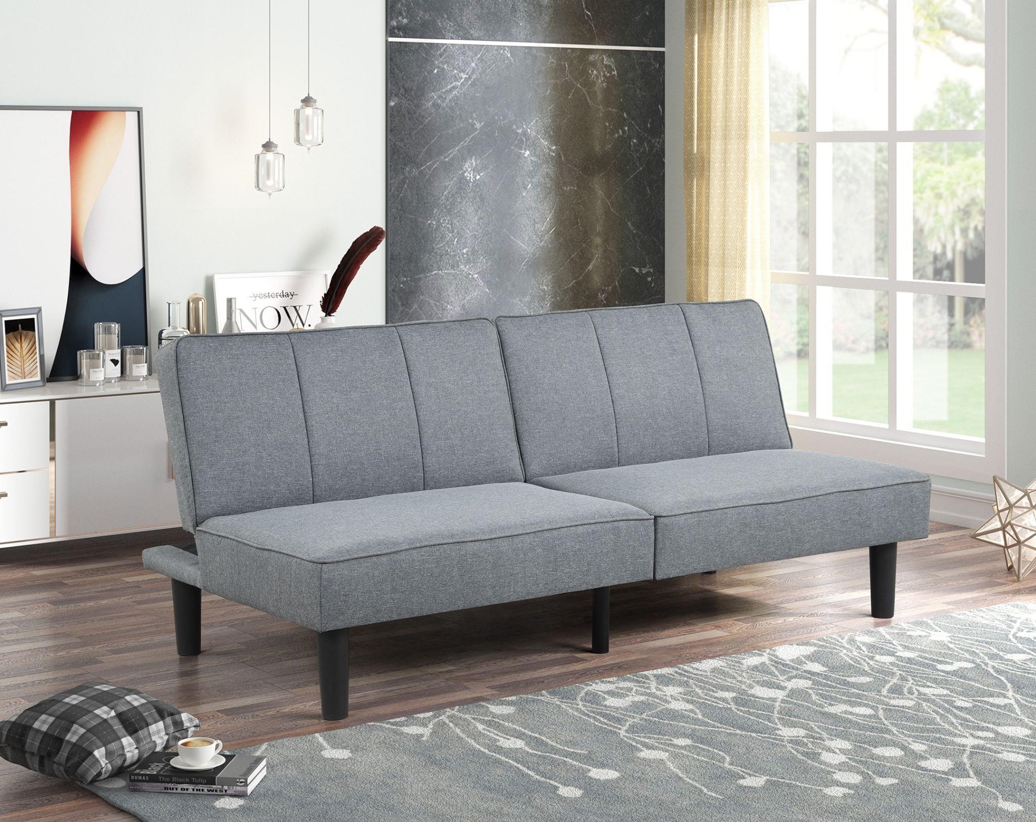 $124 Futon, Gray Linen Upholstery