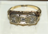 Antique Designer 14k Gold 3 Stone Diamond Ring