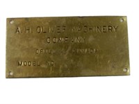 A.H. OLIVER MACHINERY CO.  BRASS PLATE