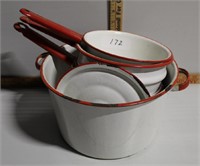 Red and White Enamel pots