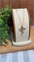 Gold Tone 18 Inch Necklace Beautiful Cross